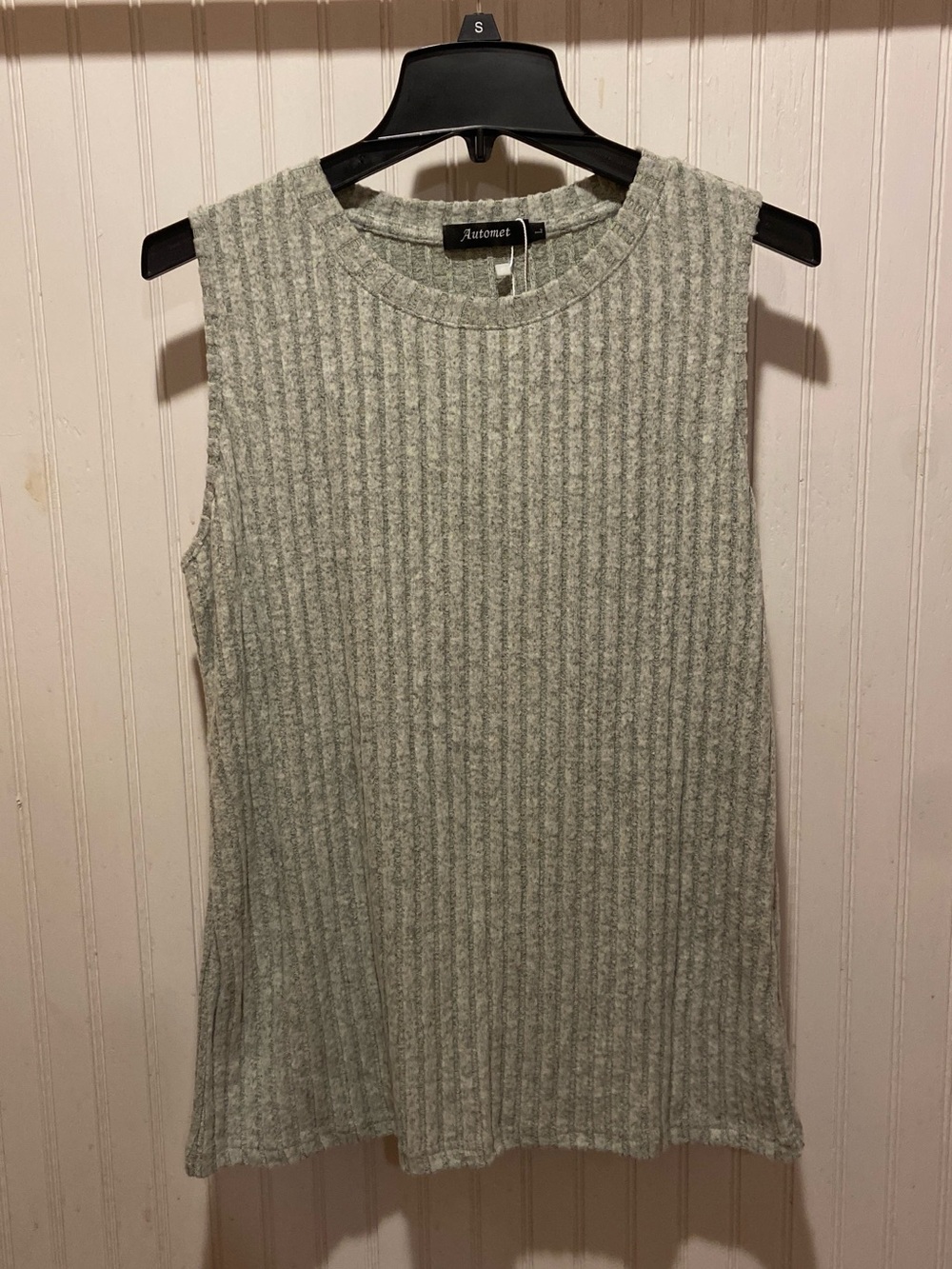 Automet Green Gray Ribbed Sleeveless Tank Top